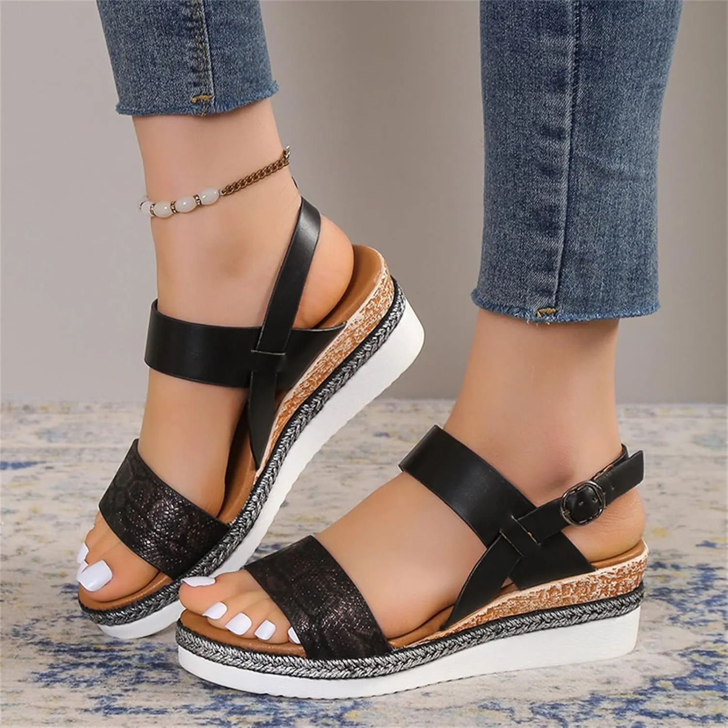 Eduavar Platform Sandals Women, Womens Sandals Elegant Buckle Ankle Strap Comfortable Espadrilles Platform Casual Sandals