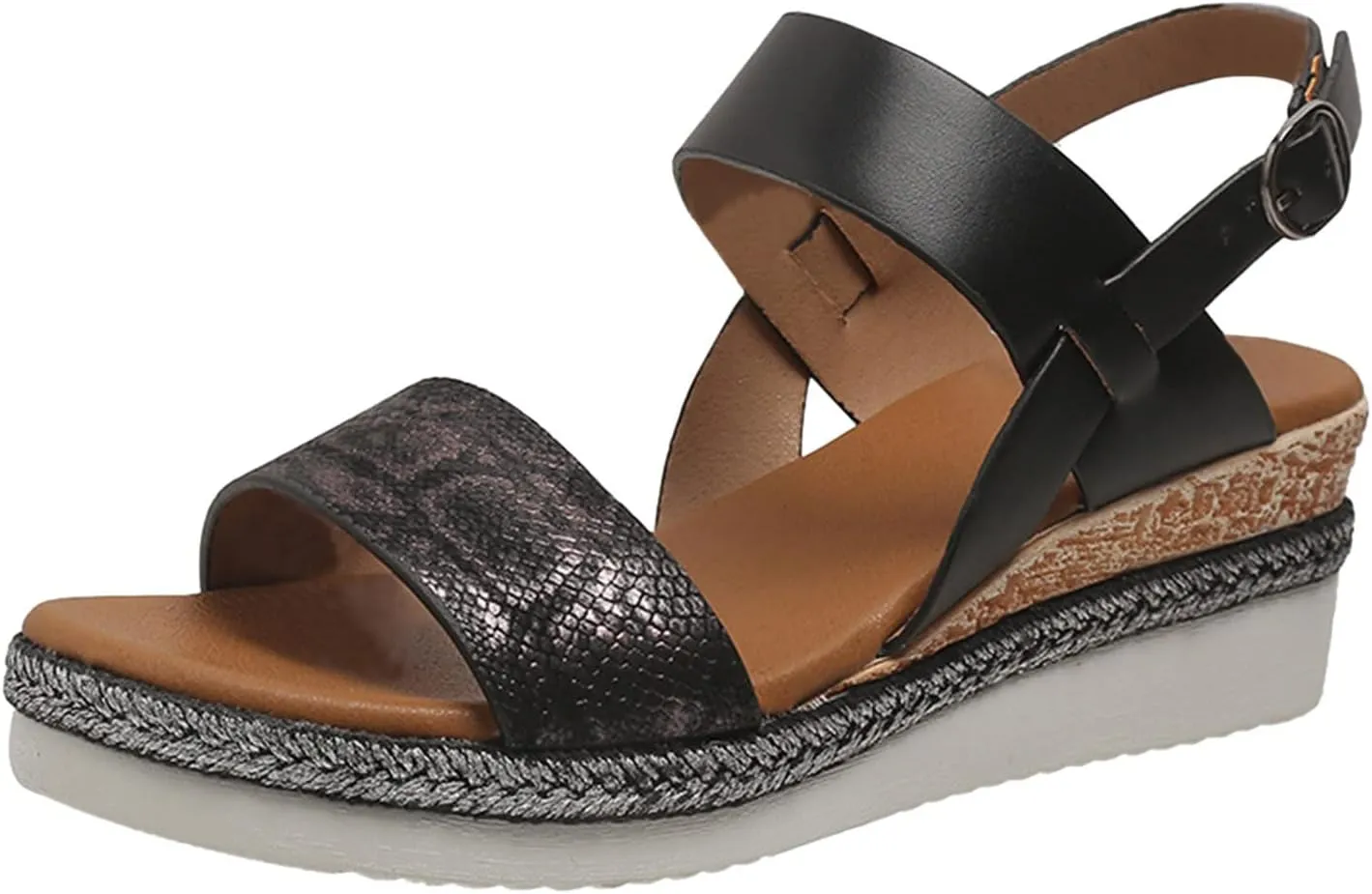 Eduavar Platform Sandals Women, Womens Sandals Elegant Buckle Ankle Strap Comfortable Espadrilles Platform Casual Sandals