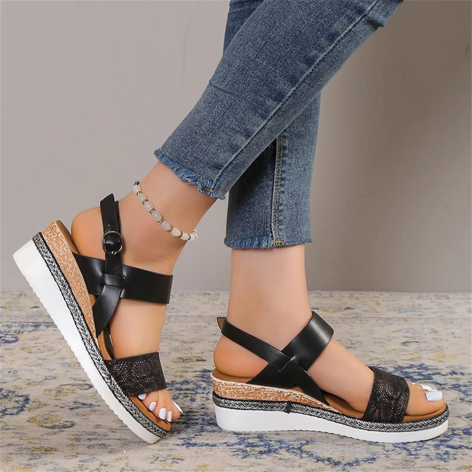 Eduavar Platform Sandals Women, Womens Sandals Elegant Buckle Ankle Strap Comfortable Espadrilles Platform Casual Sandals