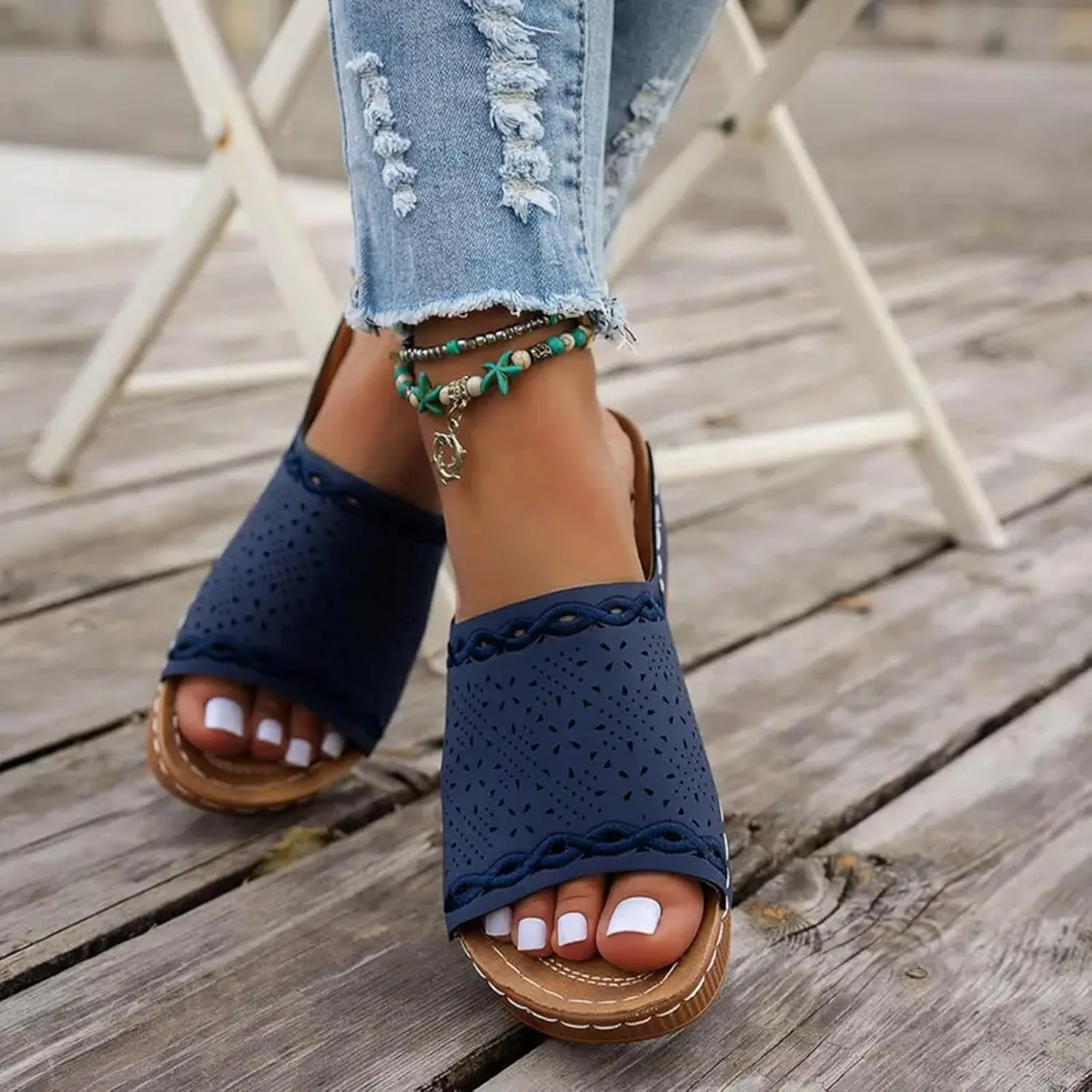 Eduavar Sandals for Women 2025 Casual Comfortable Arch Support Sandals Summer Orthotic Leather Platform Slip on Slippers