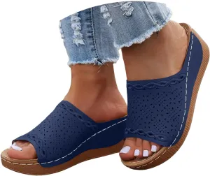 Eduavar Sandals for Women 2025 Casual Comfortable Arch Support Sandals Summer Orthotic Leather Platform Slip on Slippers