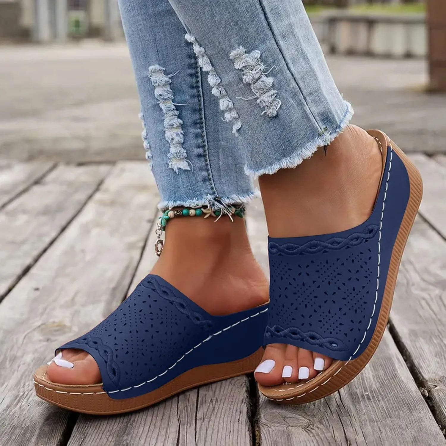 Eduavar Sandals for Women 2025 Casual Comfortable Arch Support Sandals Summer Orthotic Leather Platform Slip on Slippers