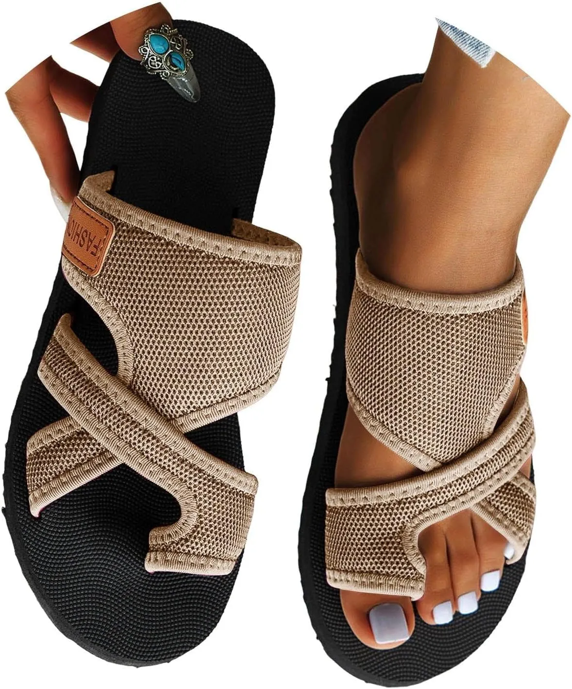 Eduavar Sandals for Women 2025 Comfortable Low Wedge Open Toe Slip On Flat Sandals Orthopedic Lightweight Summer Beach Shoes