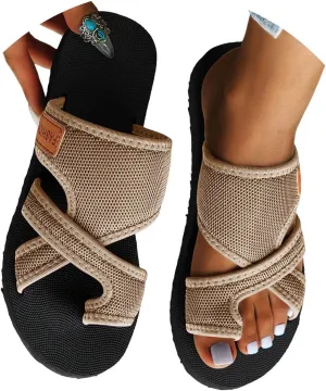 Eduavar Sandals for Women 2025 Comfortable Low Wedge Open Toe Slip On Flat Sandals Orthopedic Lightweight Summer Beach Shoes