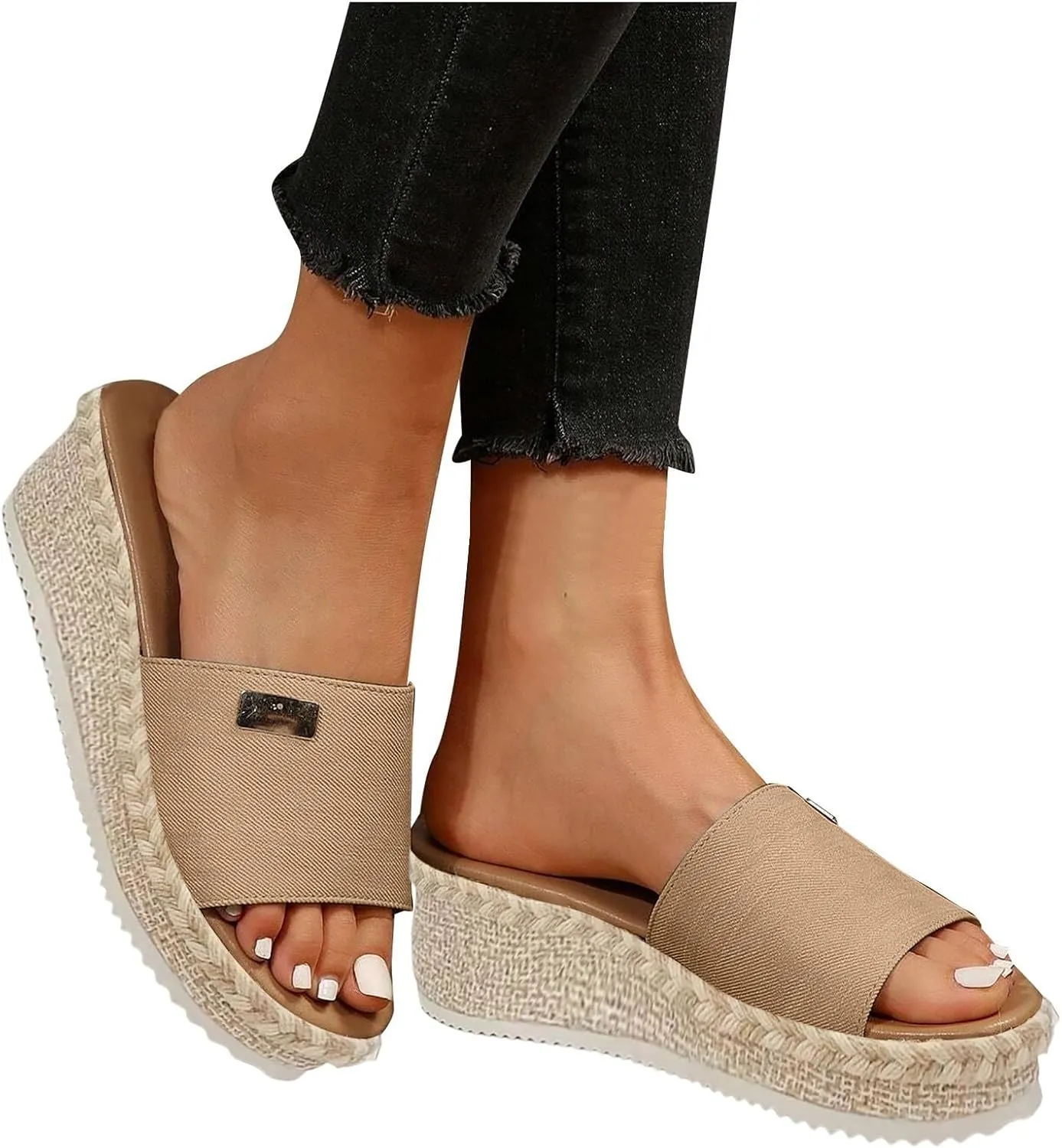 Eduavar Sandals for Women 2025 Fashion Slip on Wedges Sandals Platform Summer High Heels Beach Boho Shoes Outdoor Slides