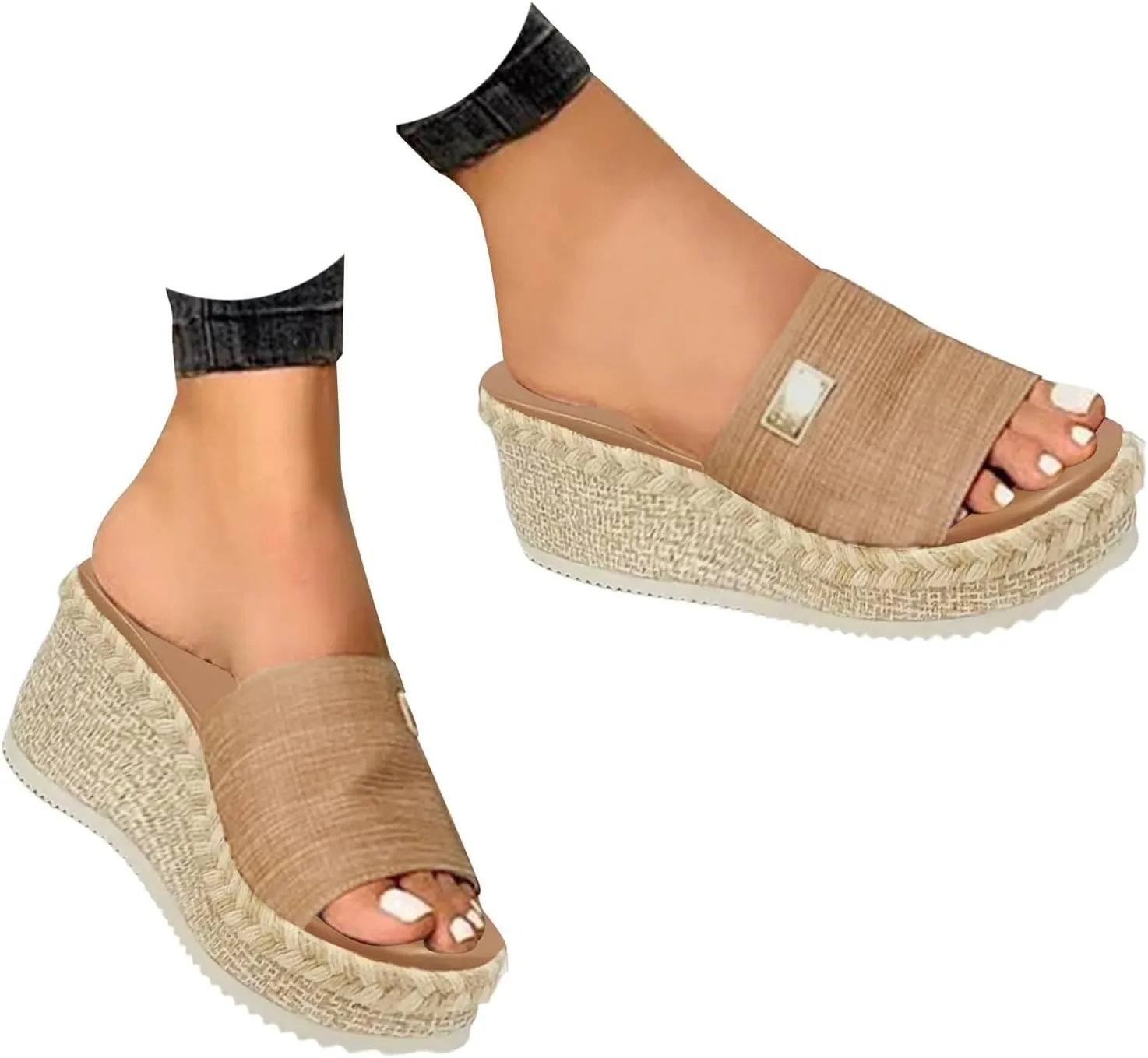 Eduavar Sandals for Women 2025 Fashion Slip on Wedges Sandals Platform Summer High Heels Beach Boho Shoes Outdoor Slides