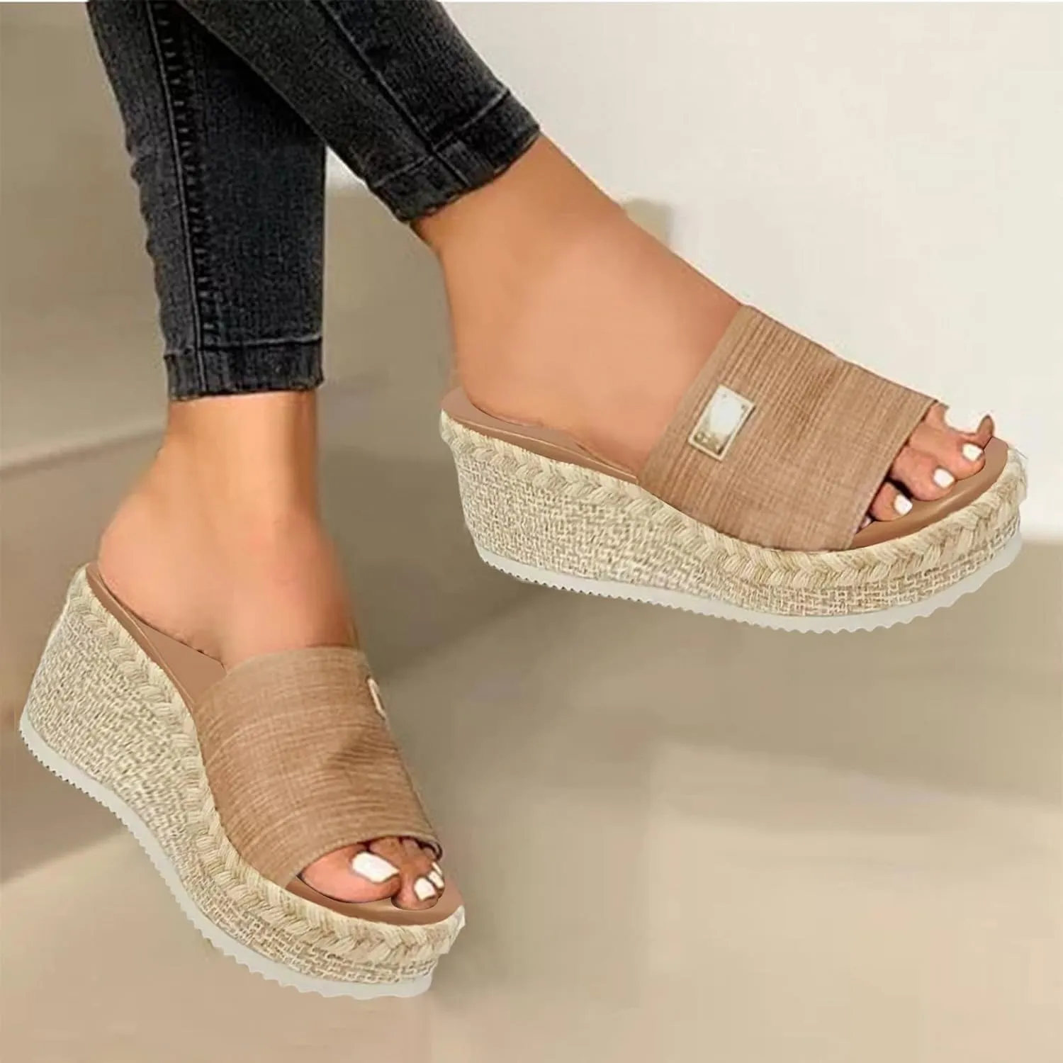 Eduavar Sandals for Women 2025 Fashion Slip on Wedges Sandals Platform Summer High Heels Beach Boho Shoes Outdoor Slides