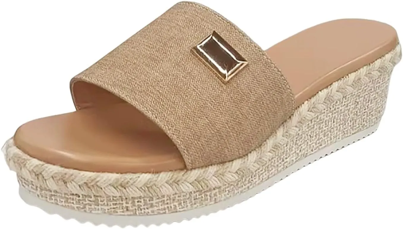 Eduavar Sandals for Women 2025 Fashion Slip on Wedges Sandals Platform Summer High Heels Beach Boho Shoes Outdoor Slides