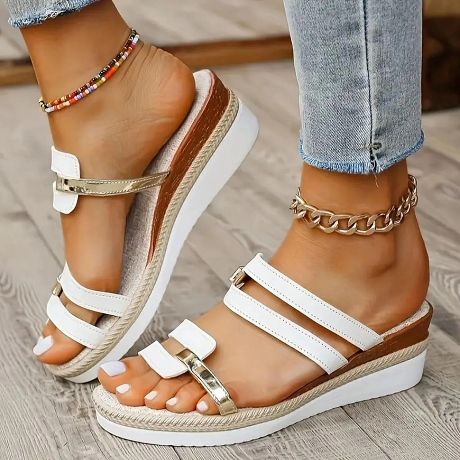 Eduavar Sandals for Women 2025 Womens Dressy Summer Flat Comfortable Fashion Beach Ladies Slides Leather Casual Slippers