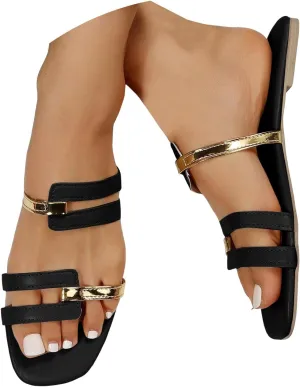 Eduavar Sandals for Women 2025 Womens Dressy Summer Flat Comfortable Fashion Beach Ladies Slides Leather Casual Slippers