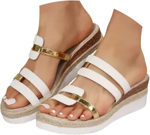 Eduavar Sandals for Women 2025 Womens Dressy Summer Flat Comfortable Fashion Beach Ladies Slides Leather Casual Slippers