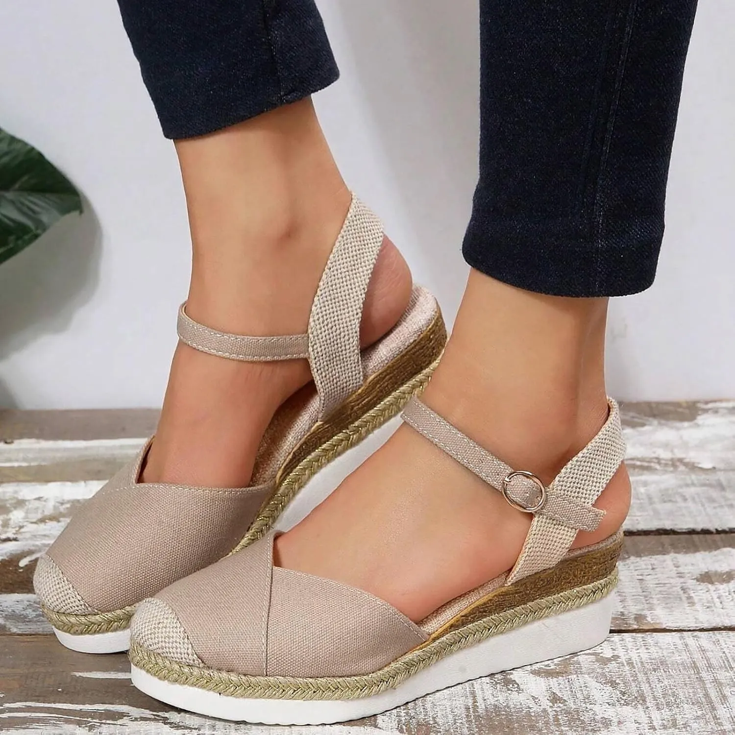 Eduavar Sandals for Women Dressy, Orthopedic Sandals for Women Comfy Espadrille Wedge Platform Sandal Close Toe Shoes