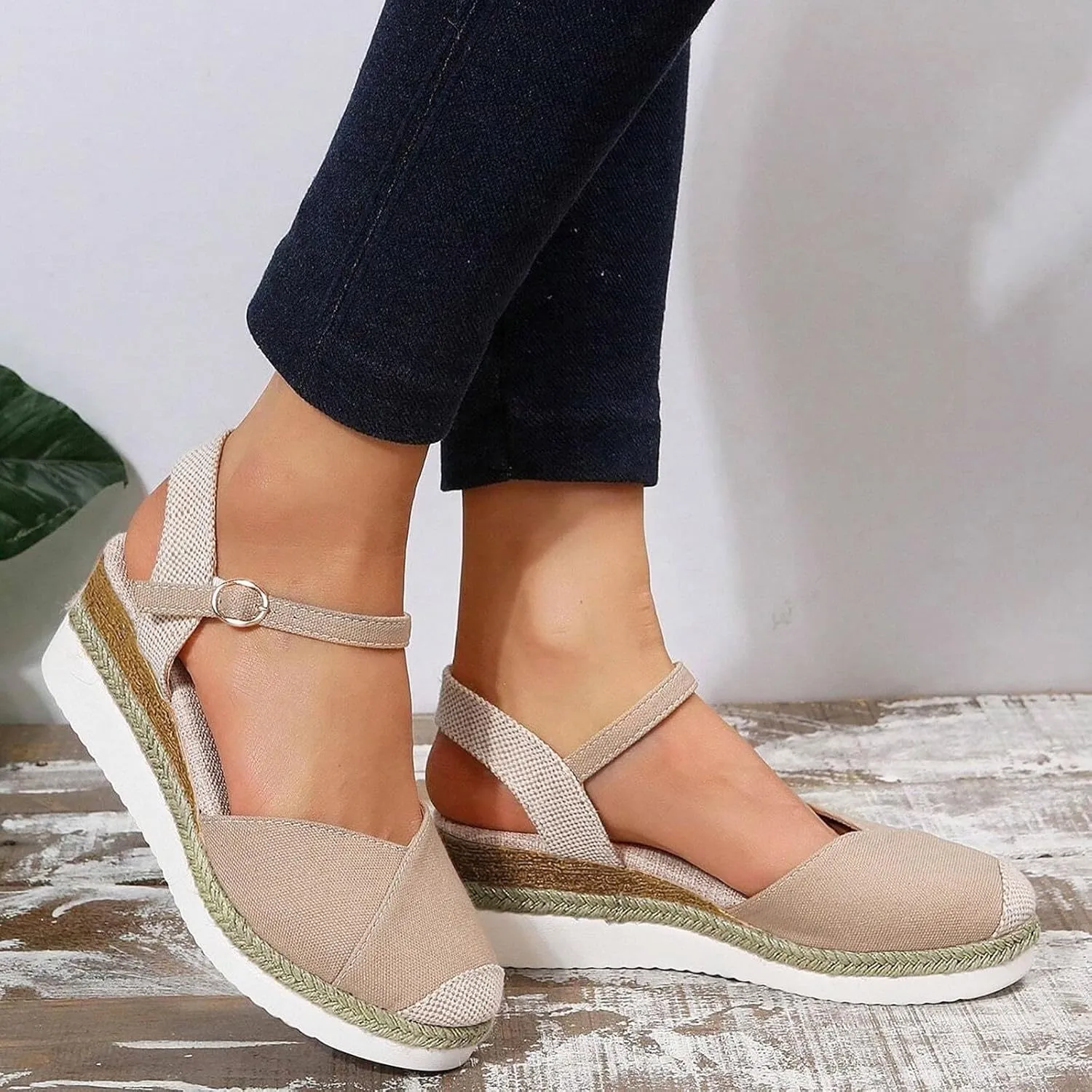 Eduavar Sandals for Women Dressy, Orthopedic Sandals for Women Comfy Espadrille Wedge Platform Sandal Close Toe Shoes