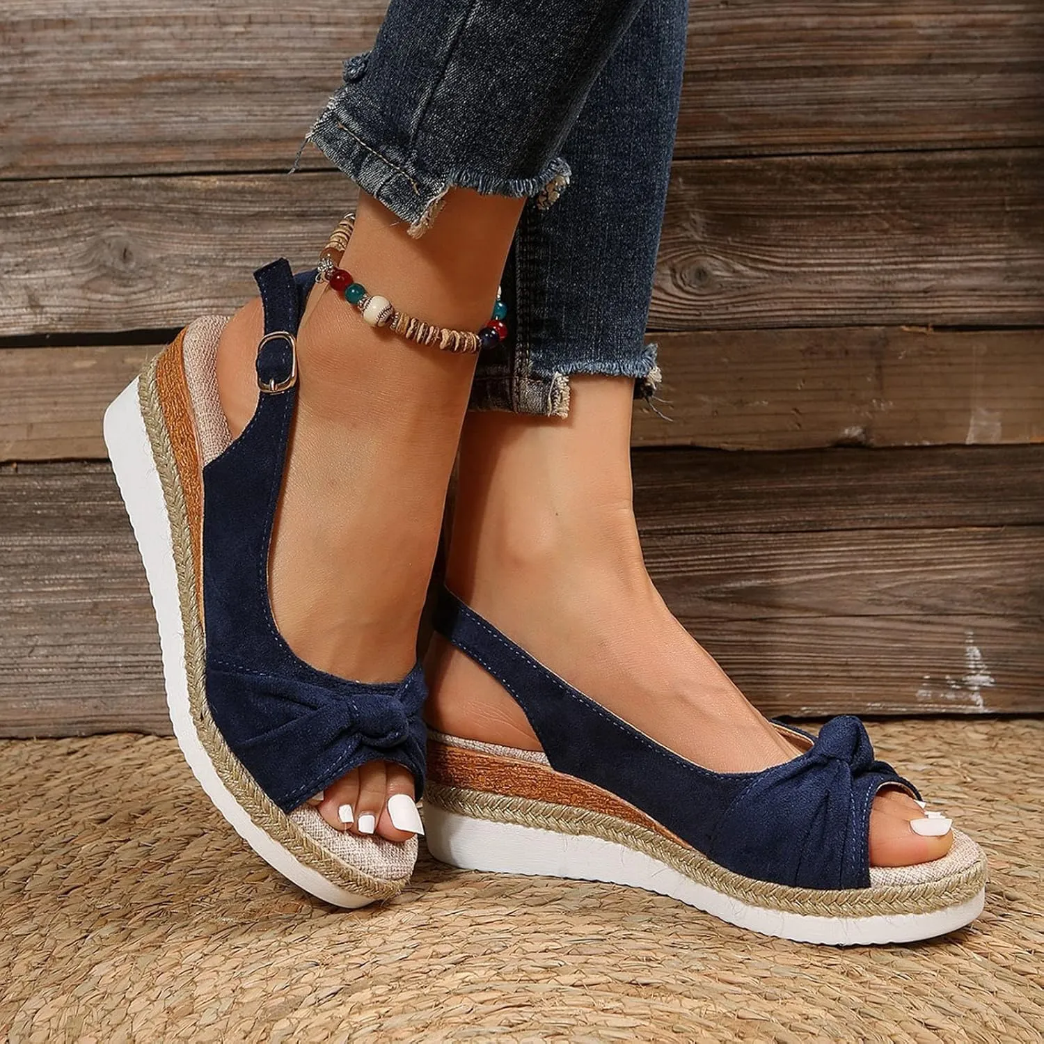 Eduavar Sandals Women Open Toe Ankle Strap Low Block Dressy Summer Platform Chunky Heels Sandals Party Dress Pumps Shoes