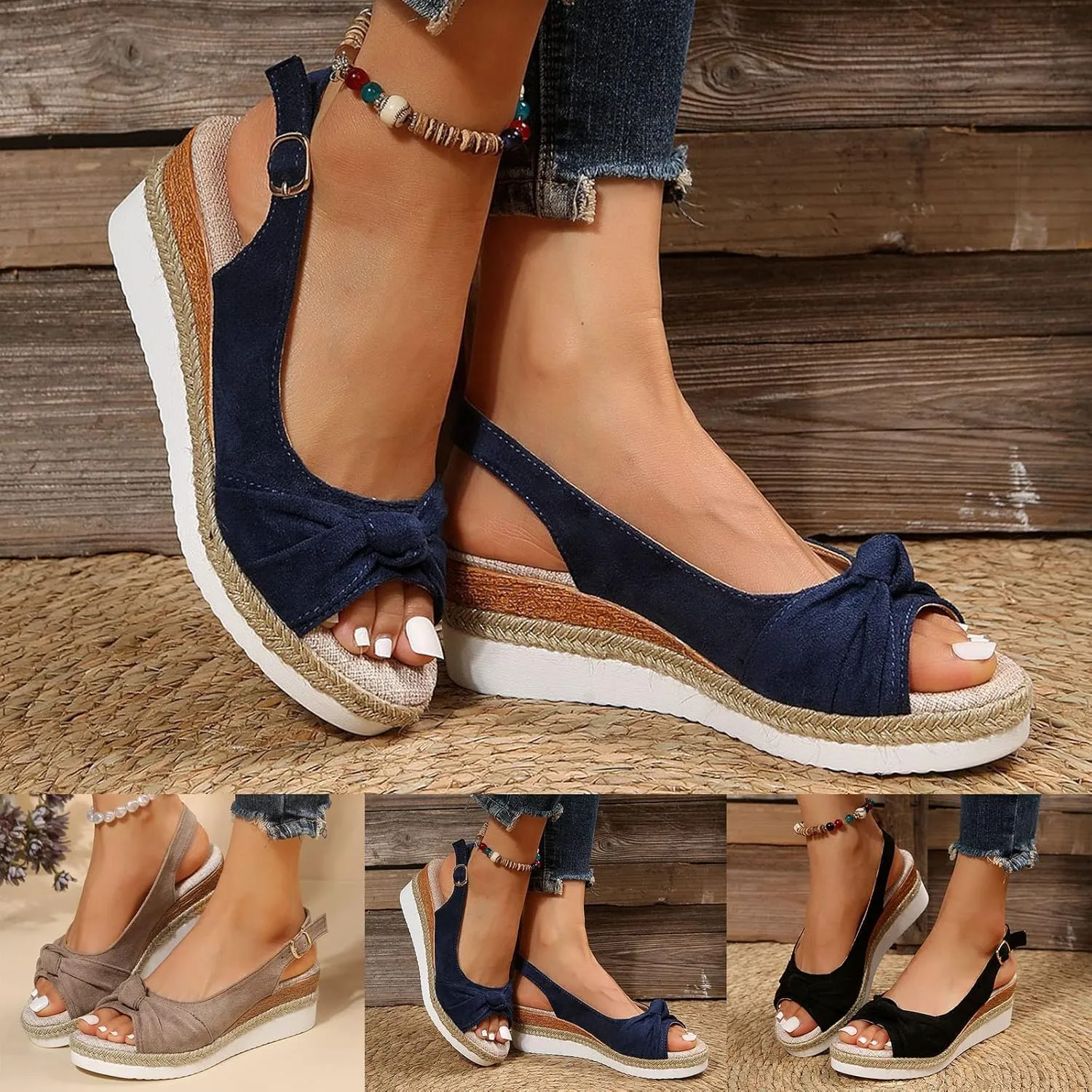 Eduavar Sandals Women Open Toe Ankle Strap Low Block Dressy Summer Platform Chunky Heels Sandals Party Dress Pumps Shoes