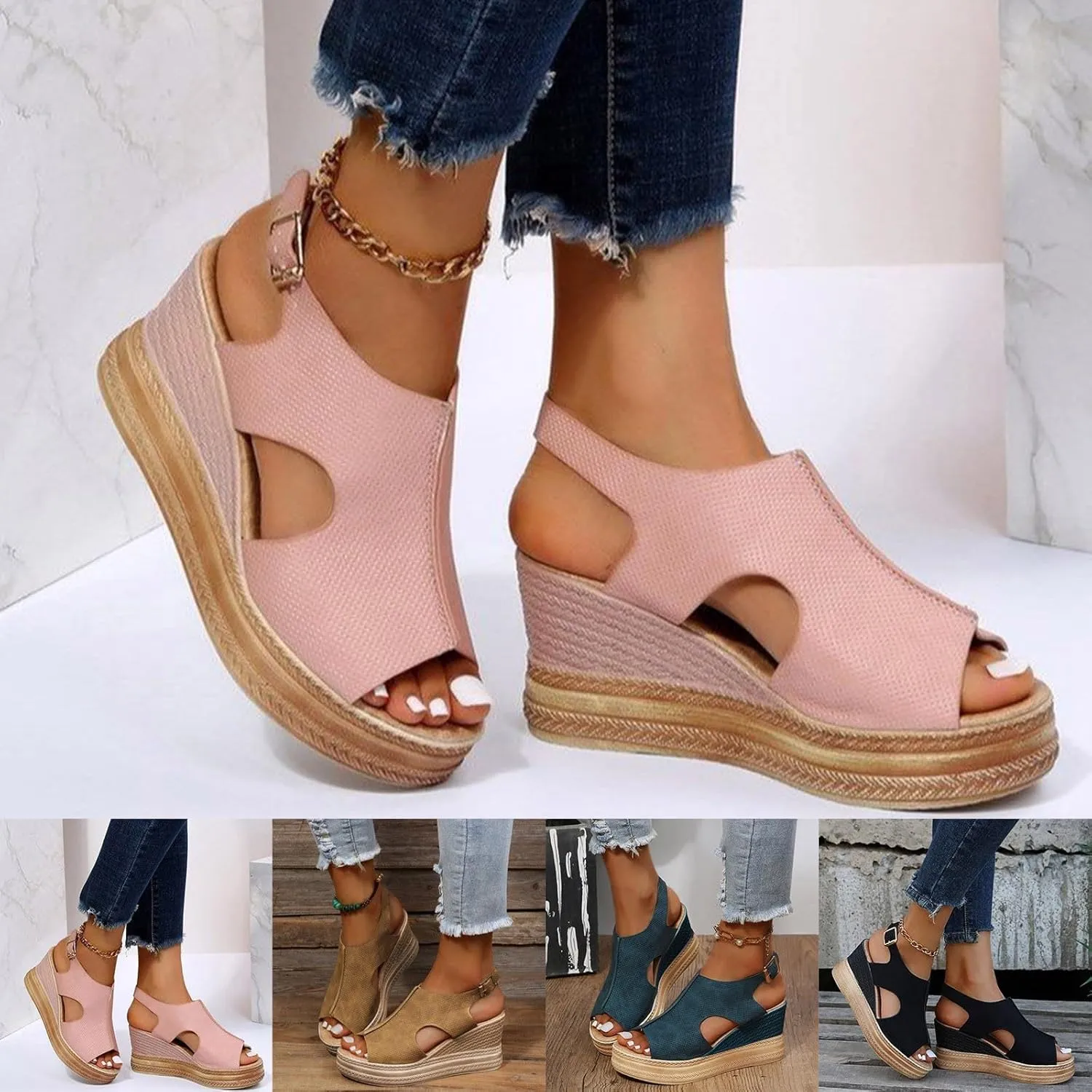 Eduavar Wedge Sandals for Women, Sandals Women Retro Roman Sandals Summer Breathable Sandals Outdoor Flip Flops