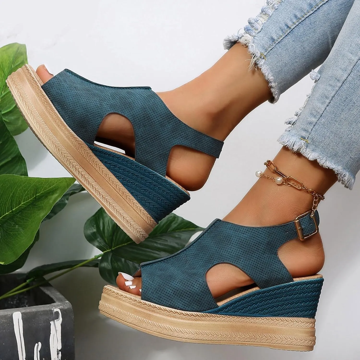Eduavar Wedge Sandals for Women, Sandals Women Retro Roman Sandals Summer Breathable Sandals Outdoor Flip Flops
