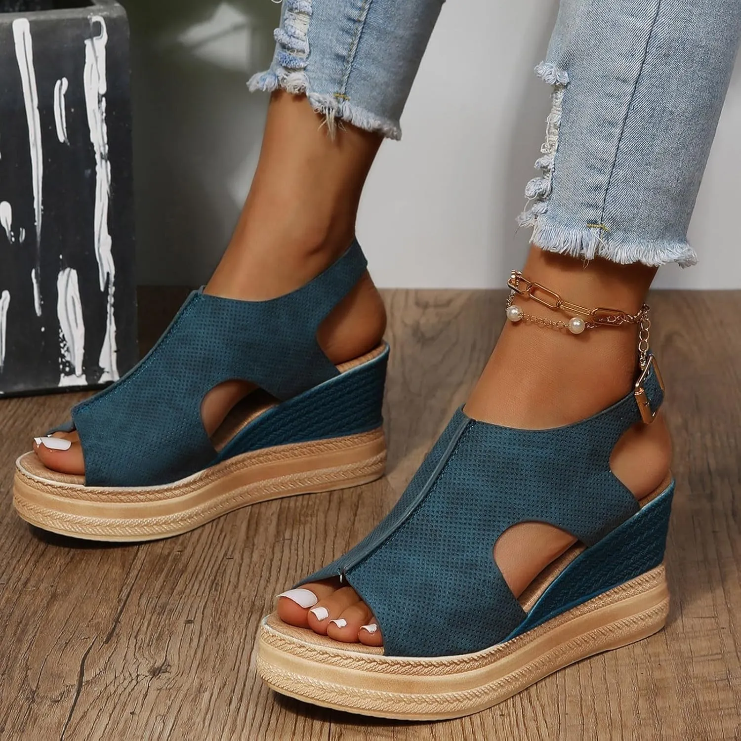 Eduavar Wedge Sandals for Women, Sandals Women Retro Roman Sandals Summer Breathable Sandals Outdoor Flip Flops