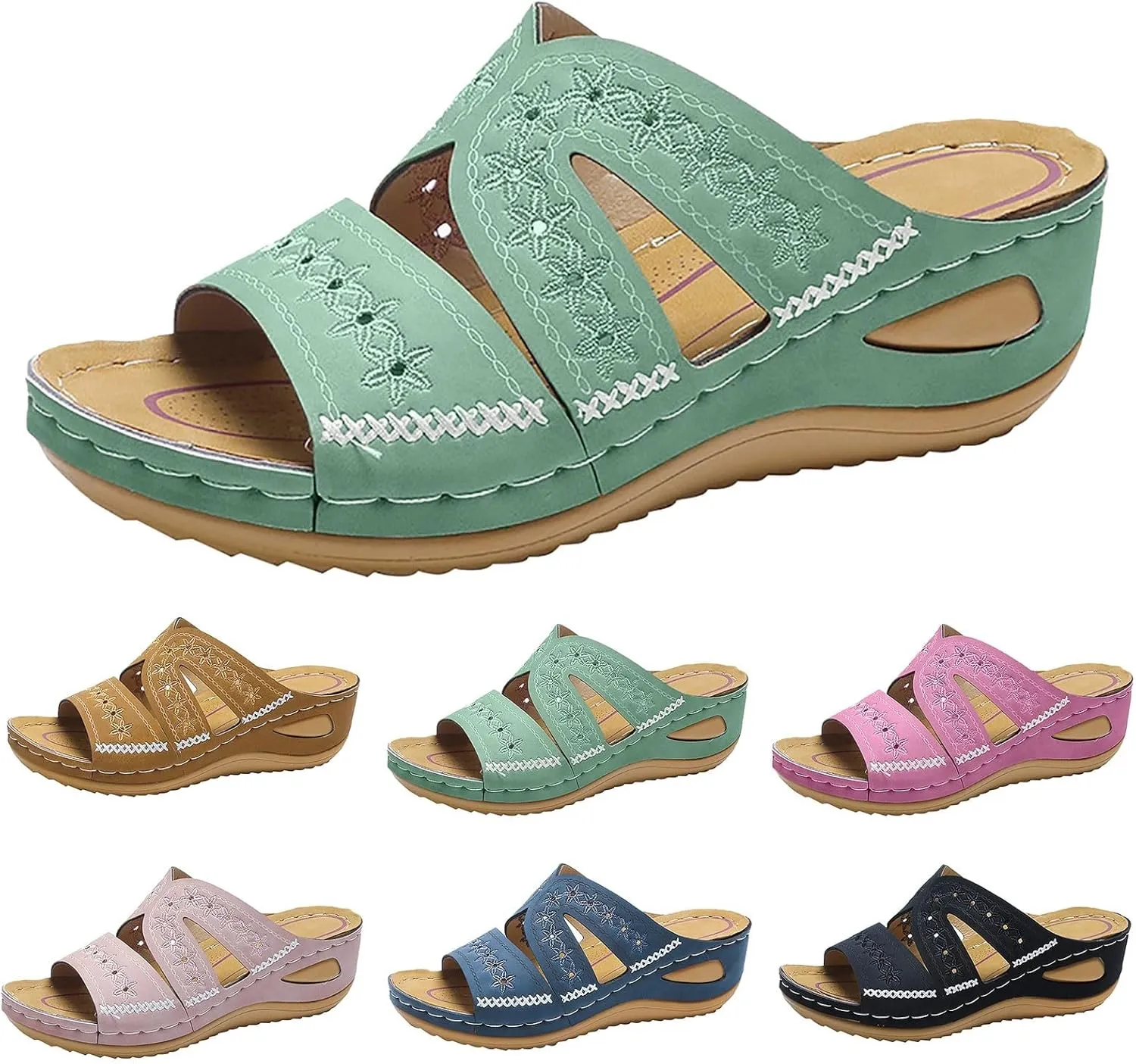 Eduavar Womens Sandals Comfortable, Sandals Women Fashion Slip On Sandals Comfortable Peep Toe Sandals Summer Walking Shoes
