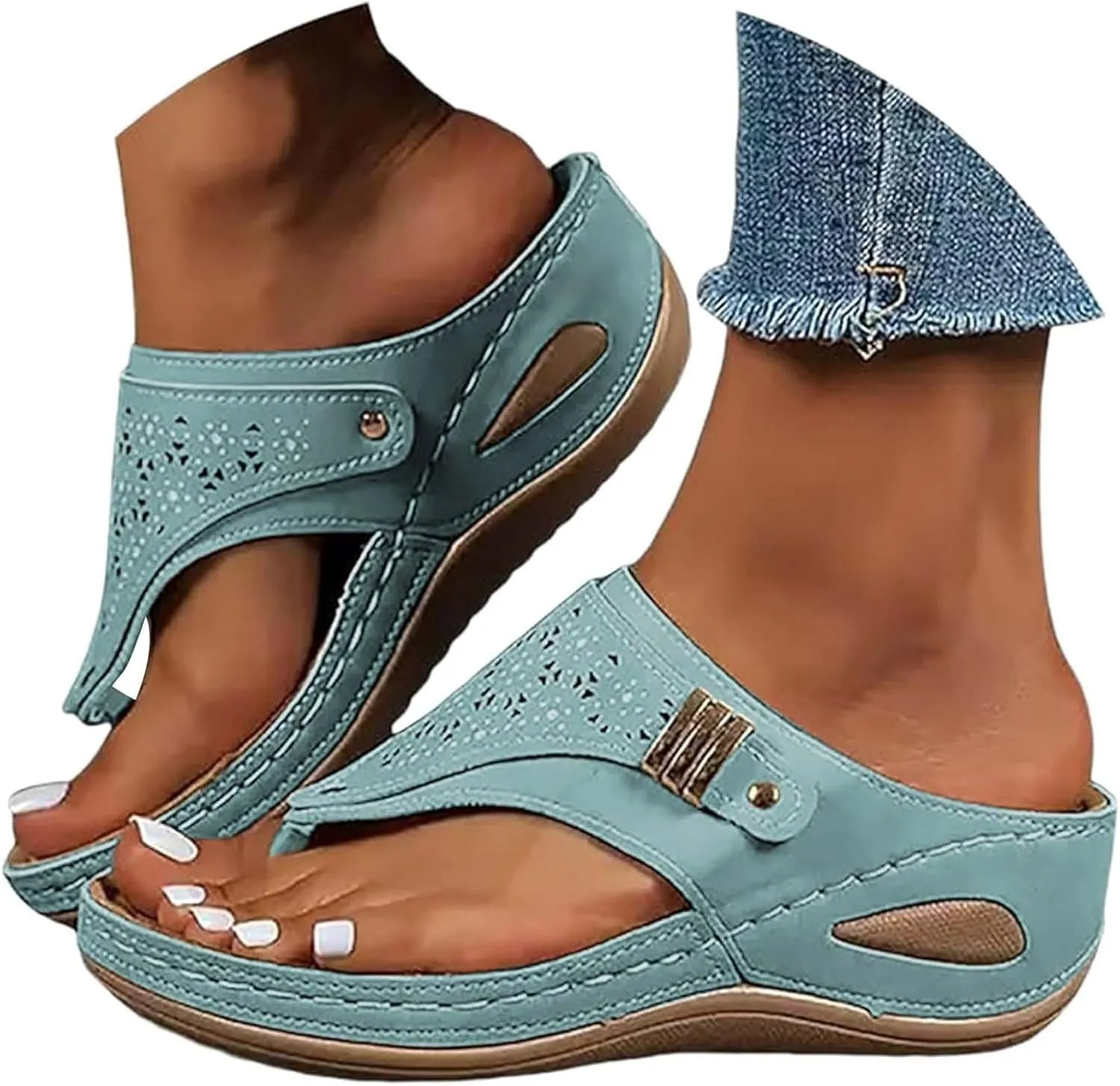 Eduavar Womens Sandals Slip On with Arch Support Orthopedic Comfortable Flip Flops Cushion Footbed Platform Thong Sandals