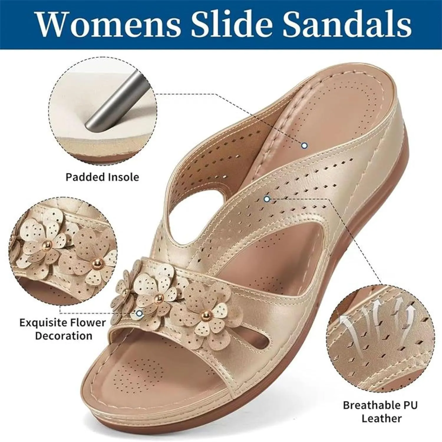 Eduavar Womens Sandals Summer Fashion Orthotic Slides Ladies Lightweight Athletic Yoga Mat Slip On Thick Cushion Slippers