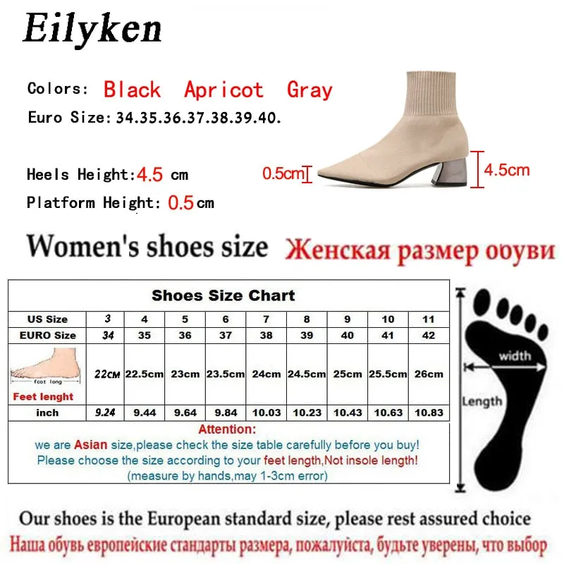 EilyKen 2022 Autumn Winter Knitted Stretch Fabric Socks Women Boots Low Heel Short Boots Gray Pointed Toe Female Ankle Booties