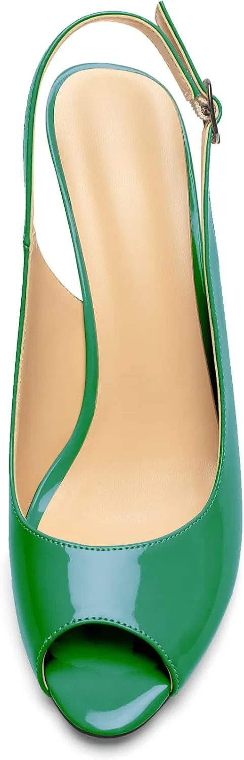 Eldof Women's Peep Toe Slingback High Heels,Stiletto Heel Slingback Sandals, Comfort High Heels Dress Shoes for Ladies Office Wedding Evening