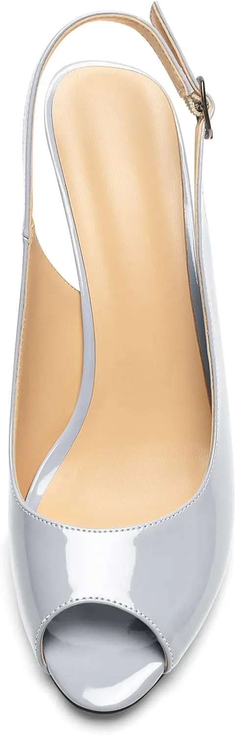 Eldof Women's Peep Toe Slingback High Heels,Stiletto Heel Slingback Sandals, Comfort High Heels Dress Shoes for Ladies Office Wedding Evening