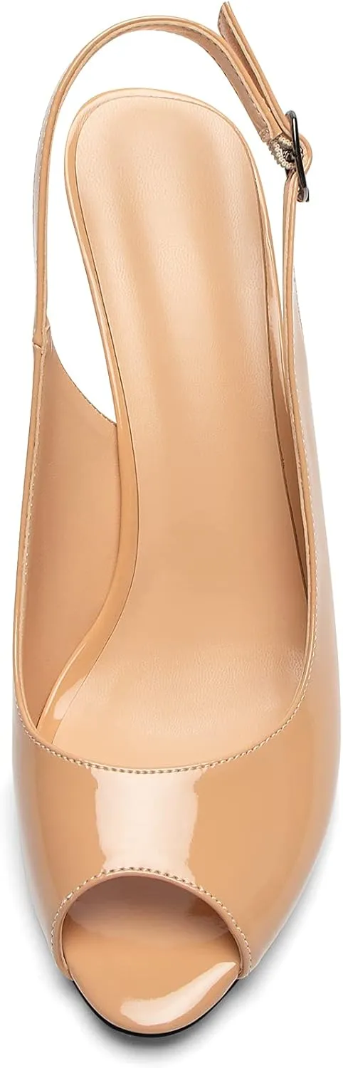 Eldof Women's Peep Toe Slingback High Heels,Stiletto Heel Slingback Sandals, Comfort High Heels Dress Shoes for Ladies Office Wedding Evening