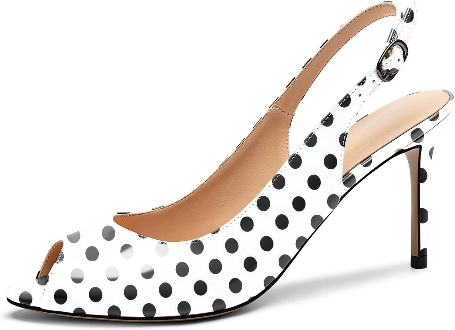 Eldof Women's Peep Toe Slingback High Heels,Stiletto Heel Slingback Sandals, Comfort High Heels Dress Shoes for Ladies Office Wedding Evening