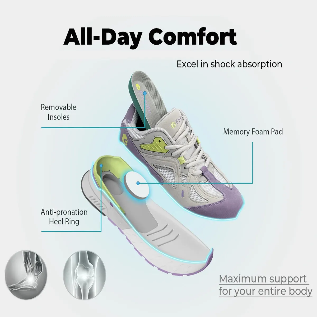 Extra Wide Women's Walking Shoes - Lightweight Sneakers for Flat Feet, Plantar Fasciitis, and Heel Pain Relief