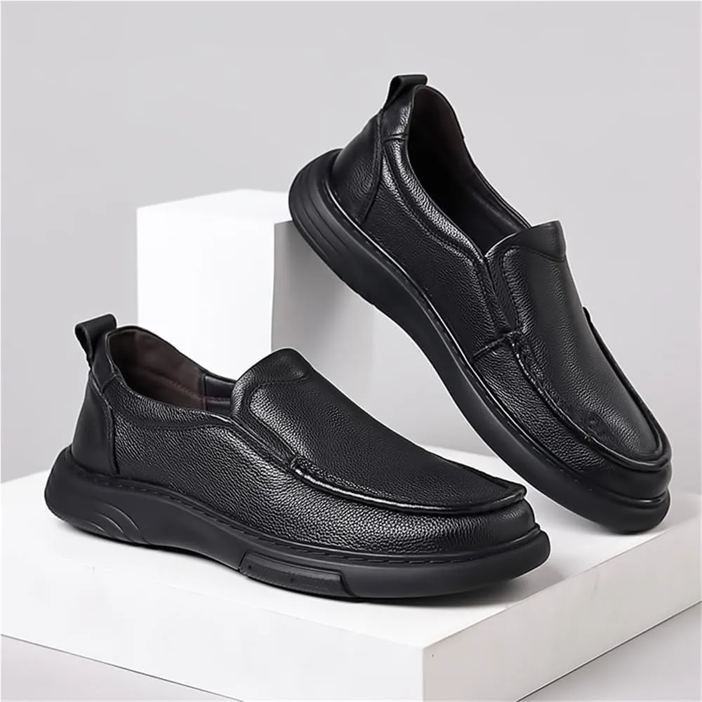 Fashion Loafers for Mens Suede Vamp Office Round Toe Solid Color Anti-Slip Rubber Sole Slip Resistant Block Heel Slip-on