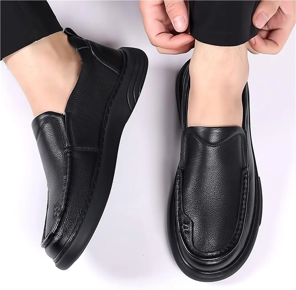 Fashion Loafers for Mens Suede Vamp Office Round Toe Solid Color Anti-Slip Rubber Sole Slip Resistant Block Heel Slip-on