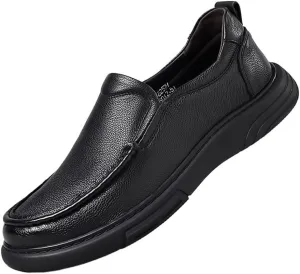 Fashion Loafers for Mens Suede Vamp Office Round Toe Solid Color Anti-Slip Rubber Sole Slip Resistant Block Heel Slip-on