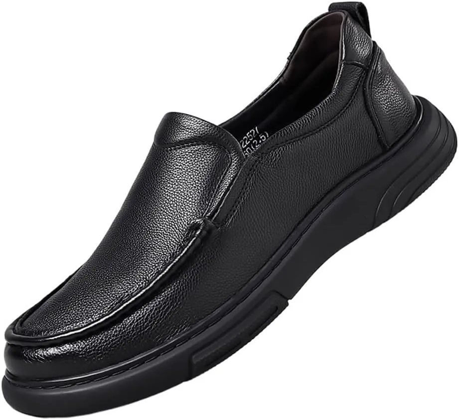 Fashion Loafers for Mens Suede Vamp Office Round Toe Solid Color Anti-Slip Rubber Sole Slip Resistant Block Heel Slip-on
