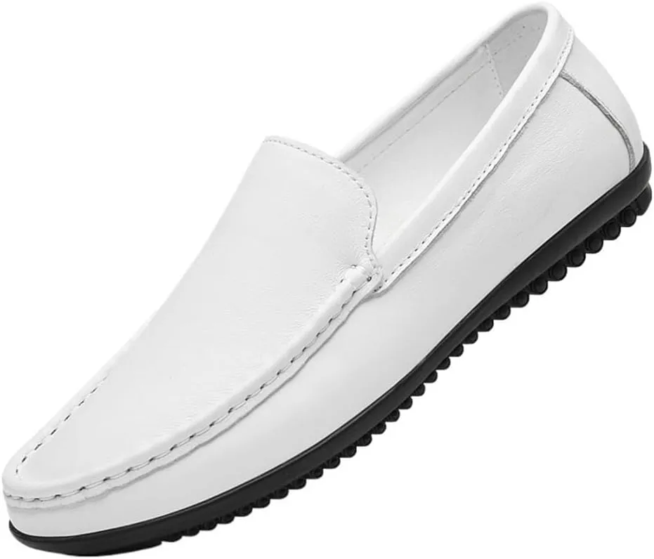 Fashion Men Loafers Shoes Vegan Leather Prom Working Round Toe Slip Resistant Block Heel Anti-Slip Rubber Sole Slip-on