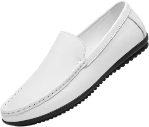 Fashion Men Loafers Shoes Vegan Leather Prom Working Round Toe Slip Resistant Block Heel Anti-Slip Rubber Sole Slip-on