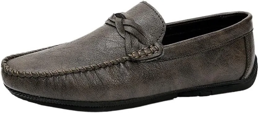 Fashion Mens Loafers Pu Leather Moccasins Shoe Solid Color Slip Resistant Block Heel Anti-Slip Rubber Sole Party Slip On