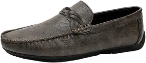 Fashion Mens Loafers Pu Leather Moccasins Shoe Solid Color Slip Resistant Block Heel Anti-Slip Rubber Sole Party Slip On