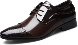 Fashion Patent Leather Derbys Pointed Toe Lace Up Shoes for Mens Formal Business Office Work Dress Shoes