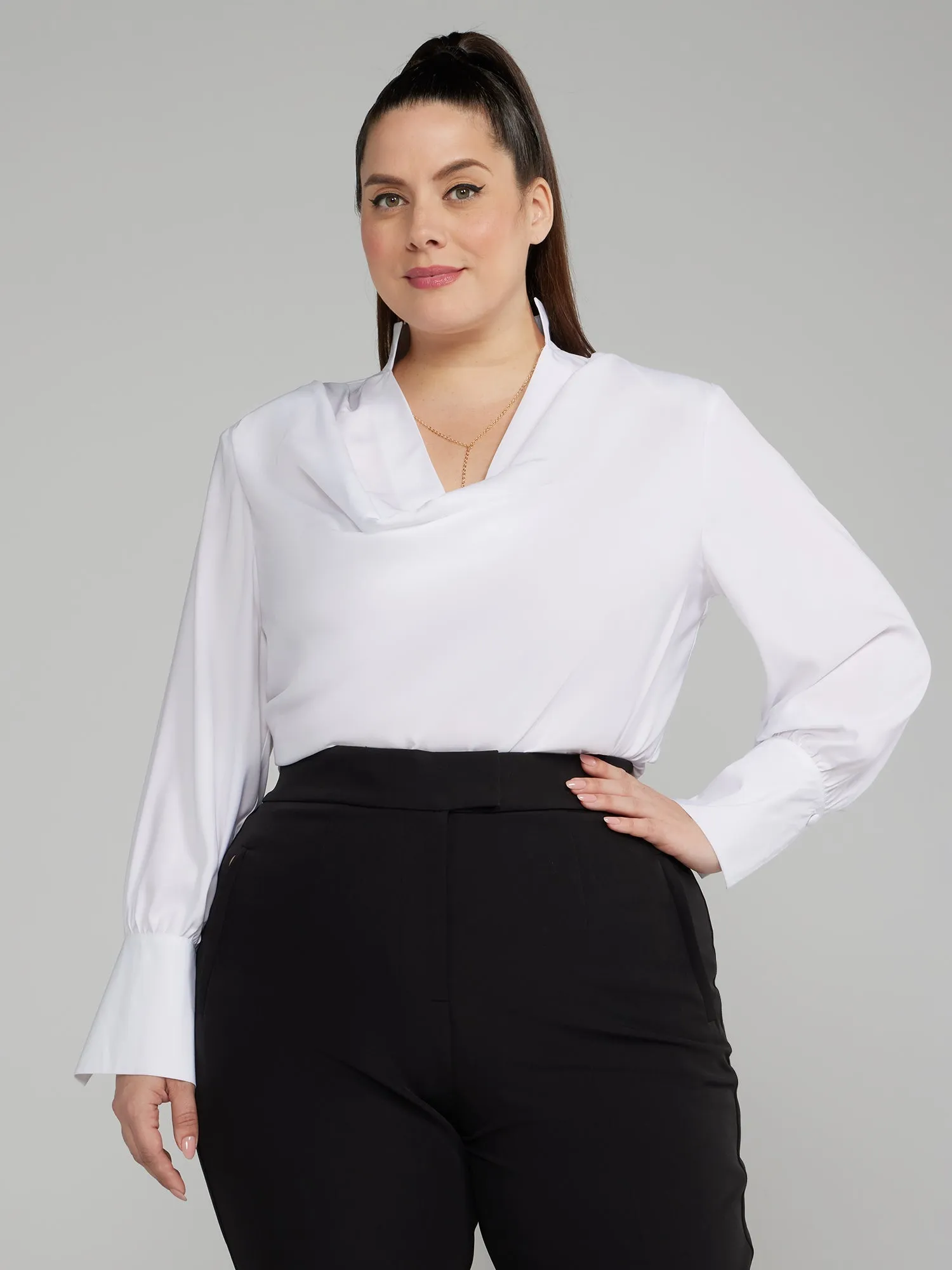 Fashion To Figure - Cowl Neck Blouse with Detachable Necklace