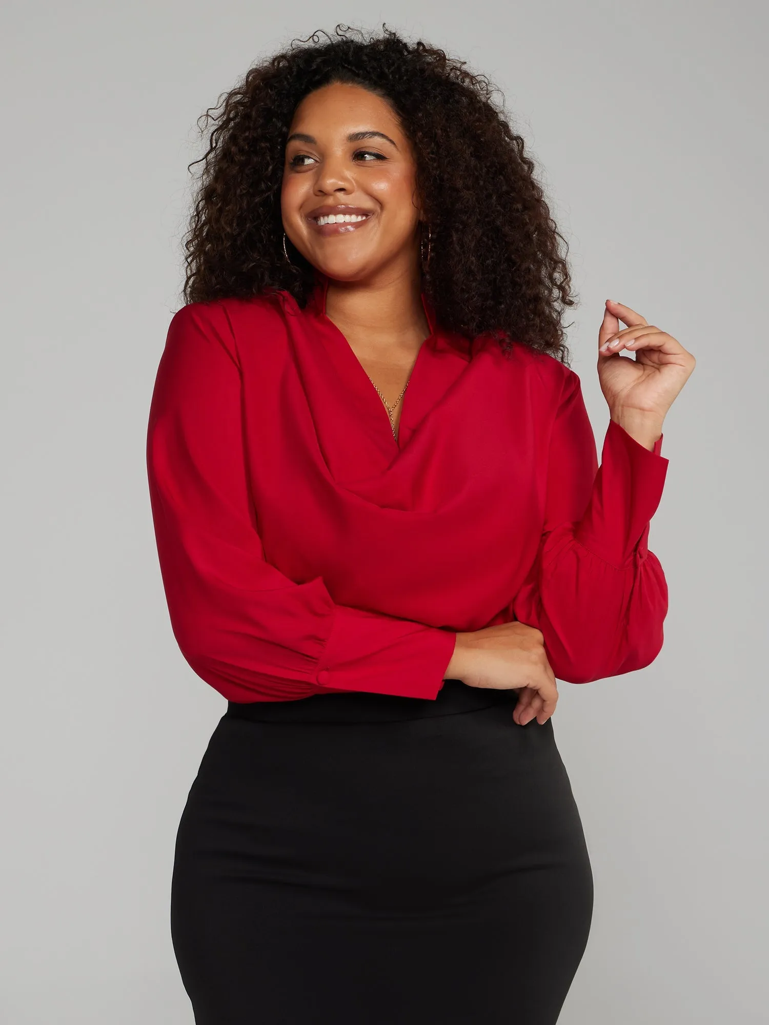 Fashion To Figure - Cowl Neck Blouse with Detachable Necklace
