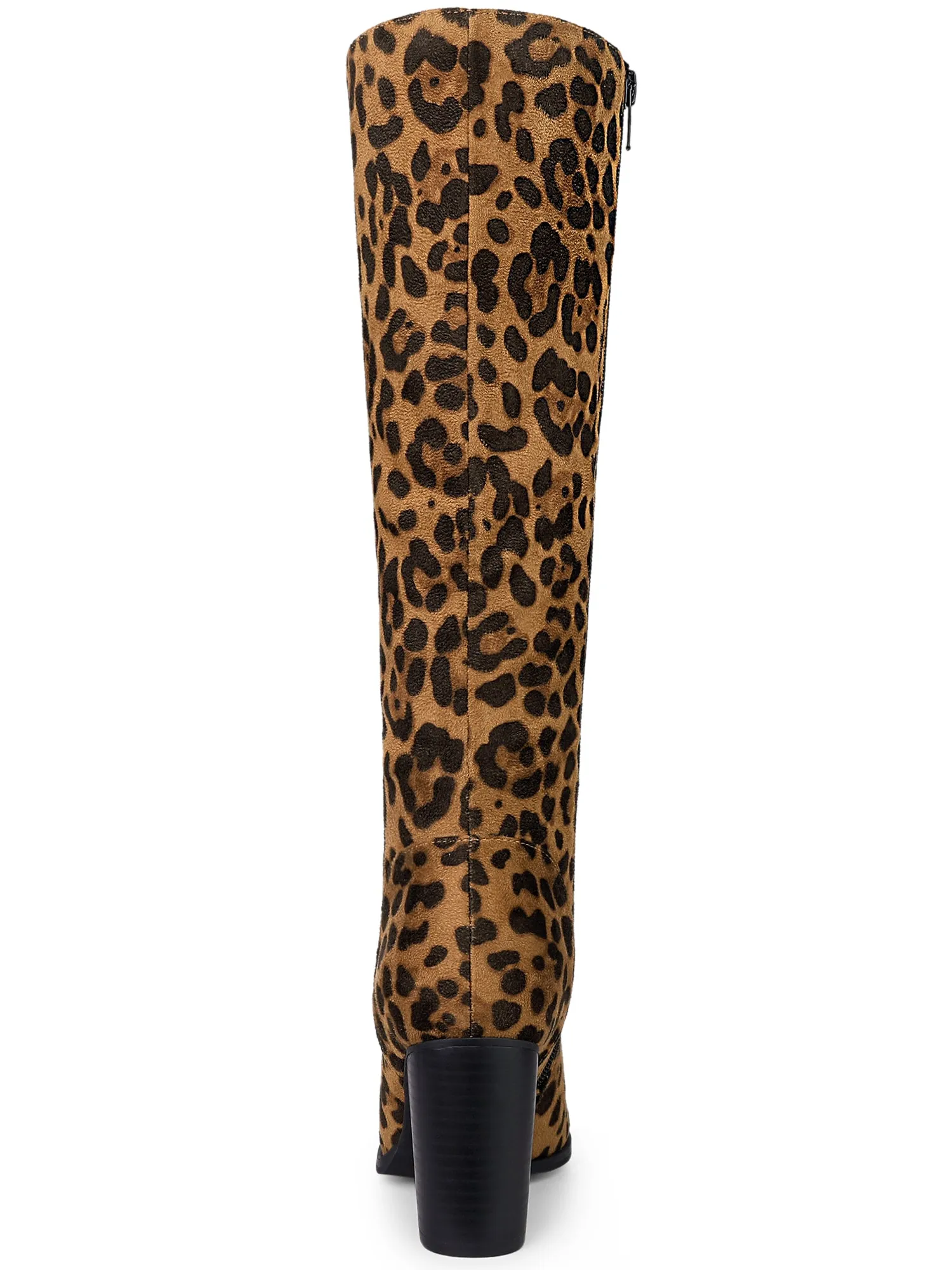 Faux Leather Round Toe Block Heel Knee High Boots