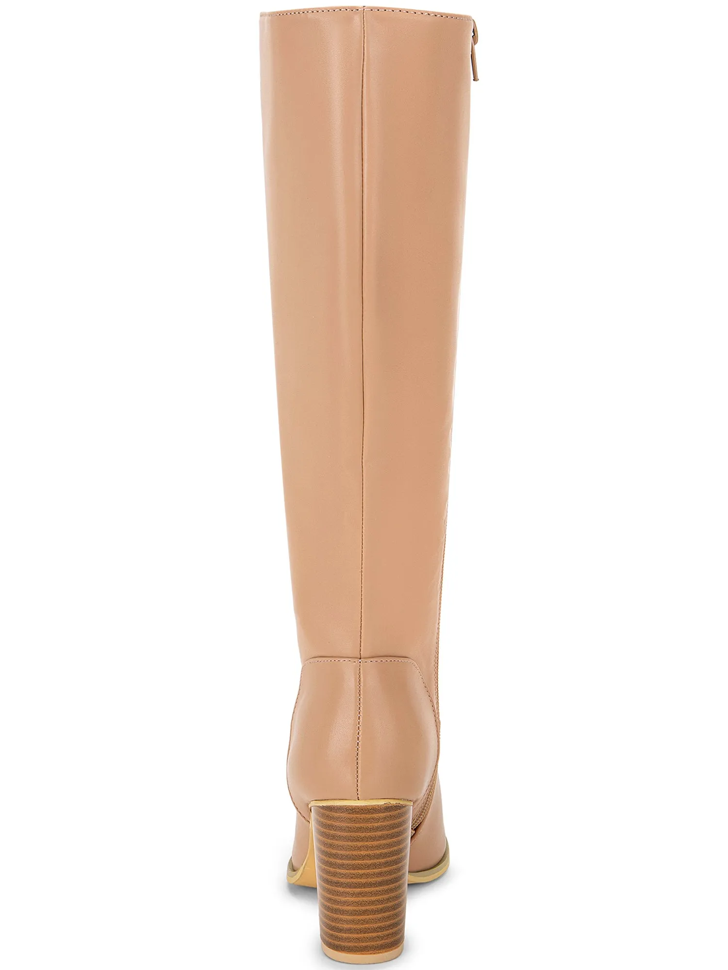 Faux Leather Round Toe Block Heel Knee High Boots