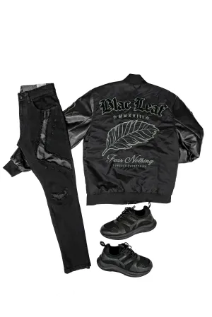 Fear Nothing Bomber Jacket Bundle, Denim Jeans, and G7 X Blac Leaf Dominion Sneakers