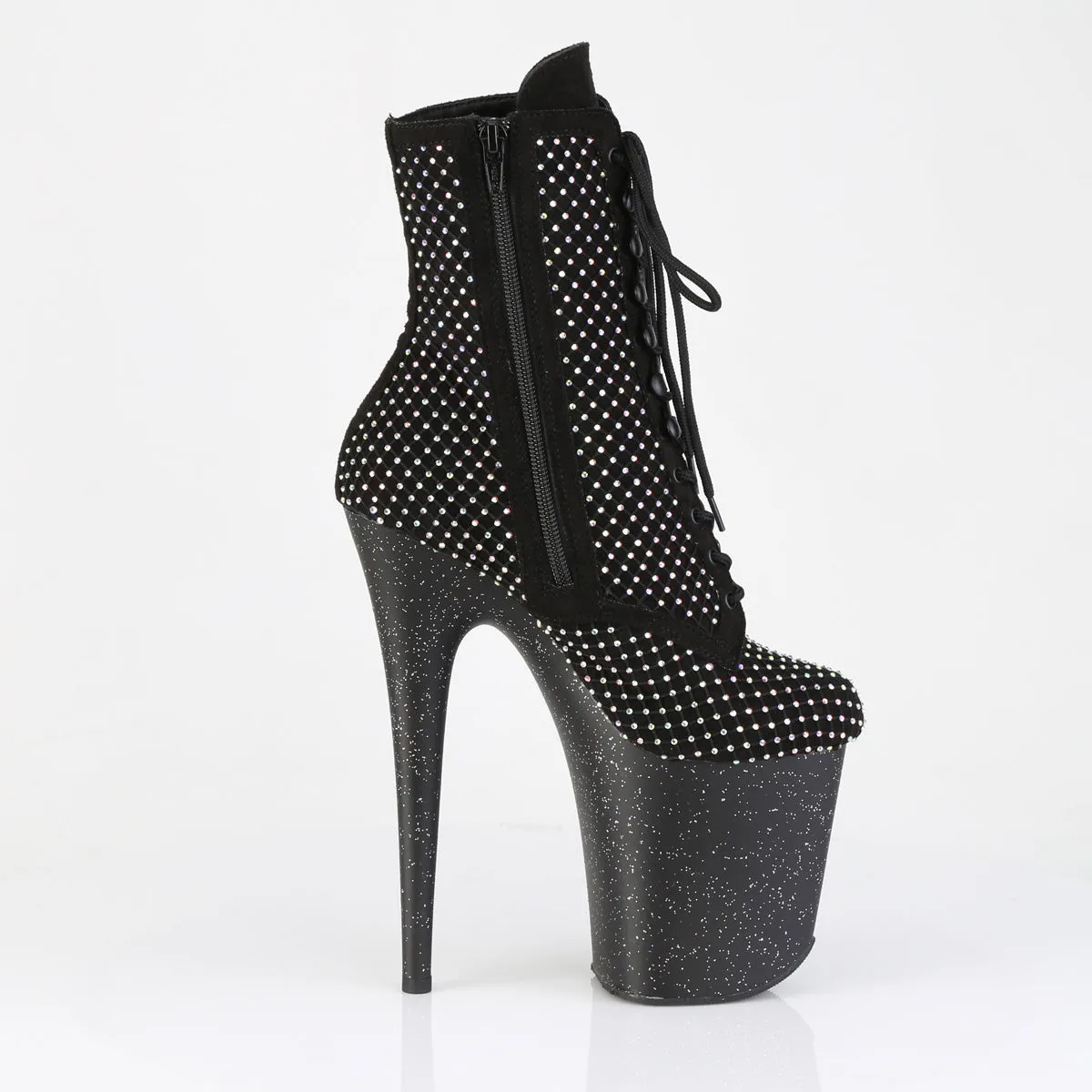 FLAMINGO-1020RM Pleaser Black Pole Dancing Bling Ankle Boots