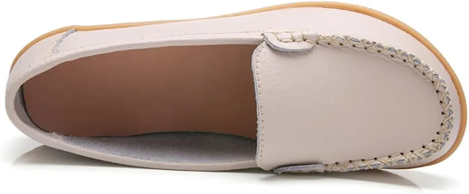 FolHaoth Womens Leather Loafers Comfortable Slip On Flats Casual Shoes Round Toe Moccasins Wild Walking Nurse Breathable Driving Fashion Soft Shoes
