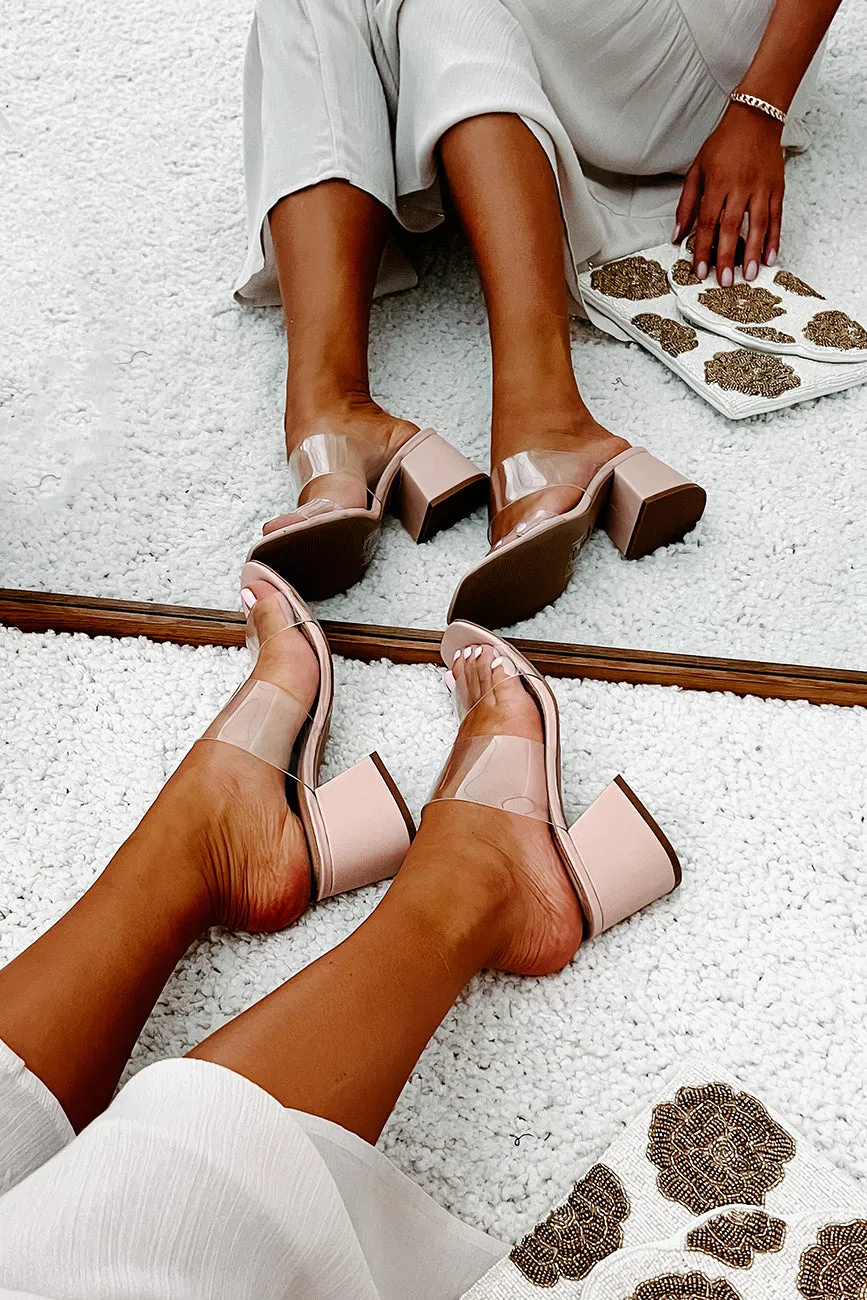Forever Flirting Clear Strap Chunky Heeled Sandals (Clear/Taupe)
