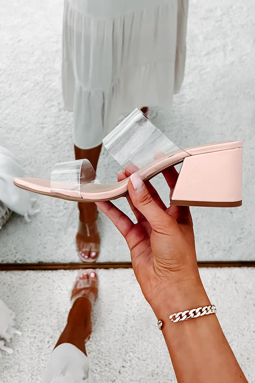 Forever Flirting Clear Strap Chunky Heeled Sandals (Clear/Taupe)