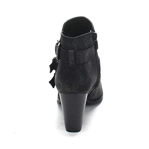 Forever Link Camila-64 Black Fashion Buckle Strap Block Mid Heel Ankle Booties